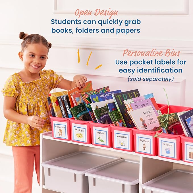 ECR4Kids Linking Plastic Storage Book Bin, Multipurpose Organization, Neon Orange, 10-Piece