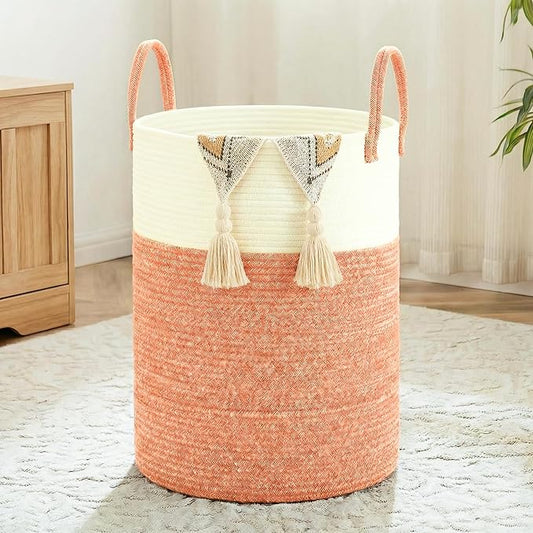 Laundry Basket,Woven Cotton Rope Laundry Hamper,40L for Decor Storage of Dirty Clothes,Toys and Blankets in Bathroom,Baby Room and Living Room