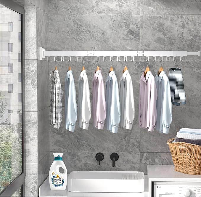 Wall Mounted Clothes Hanger Rack Folding Wall Mounted Clothes Hanger for Laundry (3U White)