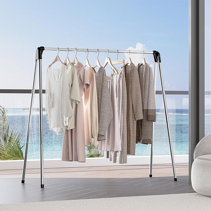 TOOLF Clothes Drying Rack Foldable, Laundry Drying Rack Stainless Steel, Portable Clothes Rack, Clothing Garment Rack, Drying Rack for Clothing, Indoor Outdoor, Free-Standing, Large Capacity