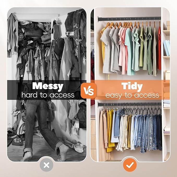Closet Rod 30-51 Inches, Adjustable Heavy Duty Metal Black Closet Rods for Hanging Clothes 1.3 Inches Diameter for Wardrobes Laundry