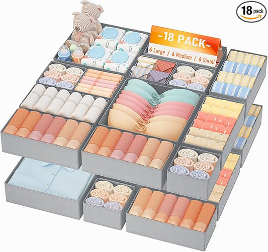 DIMJ Drawer Organizer Clothes Storage - 18 Pack Baby Dresser Organizer for Nursery, Foldable Closet Drawer Organizer Bins for Bedroom Organization, Fabric Storage Dividers for Socks, Underwears, Bras