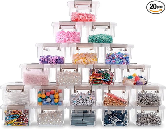 Citylife 0.18QT 20 Pack Plastic Bead Organizers Clear Storage Containers with Lids for Craft Storage Small Storage Box, 3.7 x 2.8 x 1.8 Inches