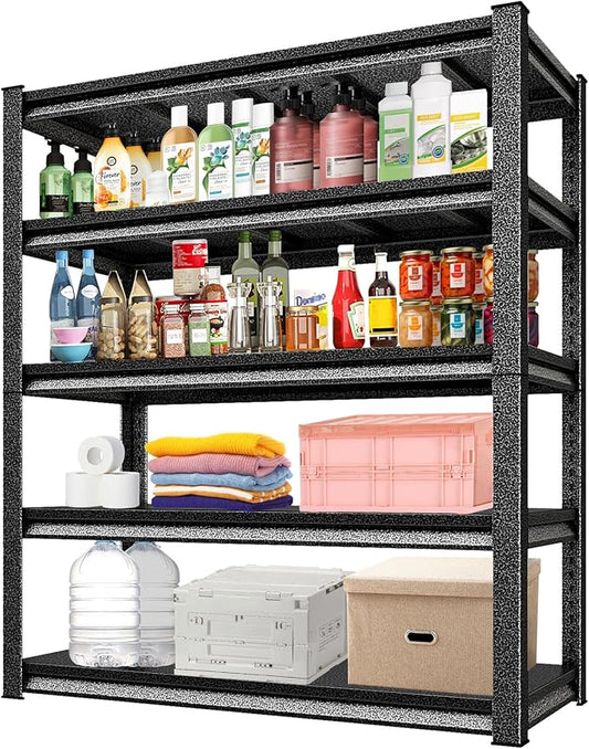 Metal Garage Shelving Heavy Duty，3000LBS Loads Garage Storage Shelves, 48”W 5-Tier Adjustable Storage Racks and Shelving Units for Garage Basement and Kitchen, 48”W x 24”D x 78”H,Silver