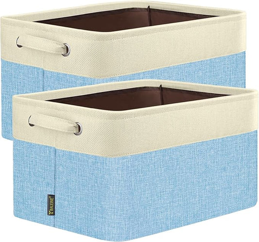 BALEINE 2 Pack Fabric Closet Storage Bins for Shelves, Linen Closet Organizers and Storage, Decorative Baskets for Organizing, Shelf, Clothes, Home, Office (Skyblue, 15''x11''x9.5'')