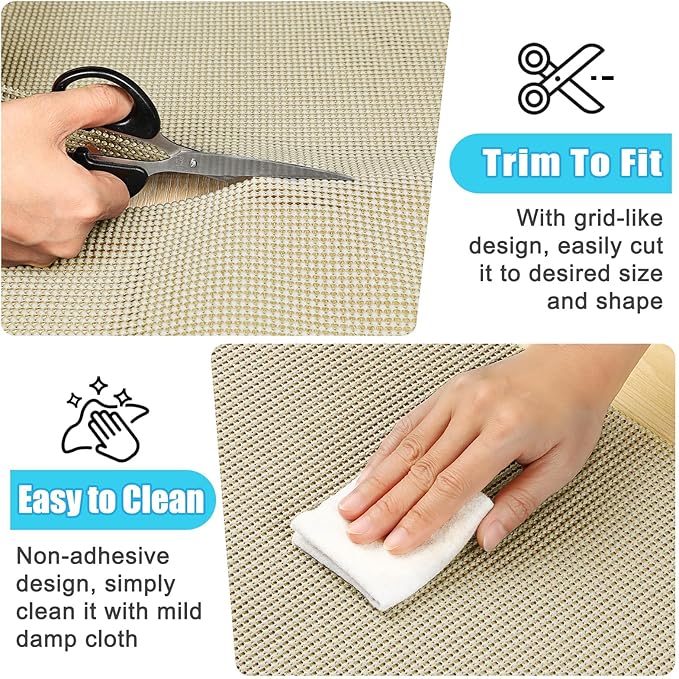 Songrey Non-Adhesive Drawer and Shelf Liner, Non Slip Cabinet Liners, Protect Kitchen Cupboard, Bathroom Drawers, Breathable, Thick Strong Grip mat (12IN x 30FT, Beige)