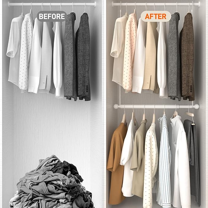 SUTINE Closet Rods for Hanging Clothes, Adjustable Metal Closet Extender Hanging Rod, Space-Saving Closet Rod Extender Clothes Hanging Bar, Closet Poles for Hanging Clothes (White, 15.7-31.5 IN)