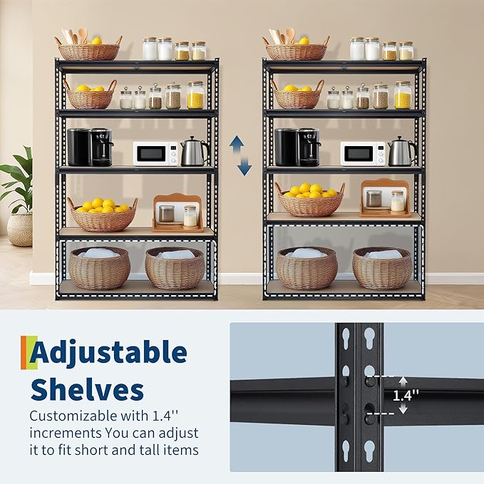 Heavy Duty Garage Storage Shelves 5-Tier Metal Adjustable Shelving Unit Storage Shelving for Kitchen Pantry Basement Bathroom Laundry, 2500 LBS Capacity, 48" l x 18" w x 72" h