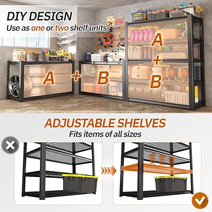1500lbs Heavy Duty Garage Shelving, 5-Tier Adjustable Storage Shelves, 72" H x59 W x 19.6" D, Utility Wire Shelving for Warehouse, Basement, Garage