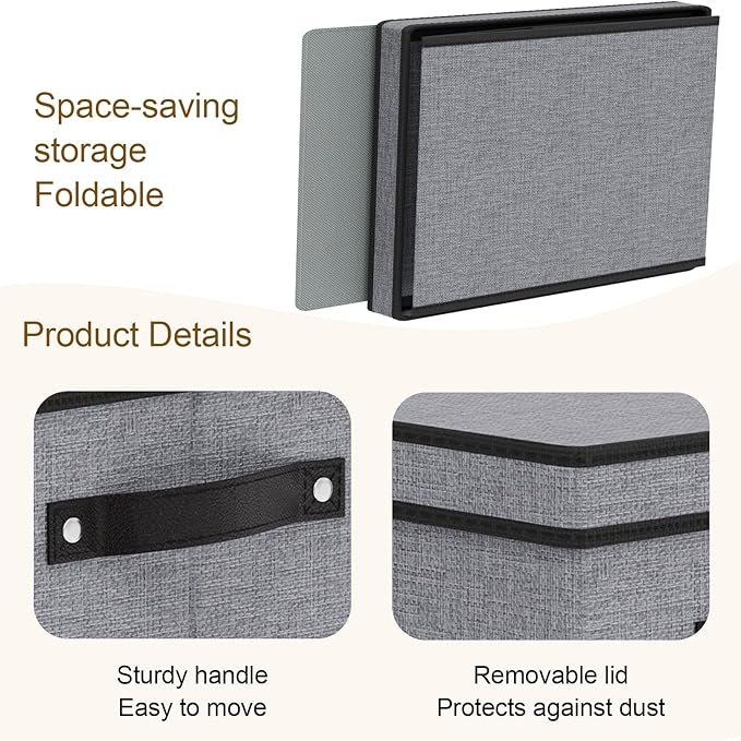 Storage Bins with Lids, 7.1 x 9.1 x 13 Inch Closet Organizers for Shoes Towels Books, Storage Boxes with Handles, Gray, 5-Pack