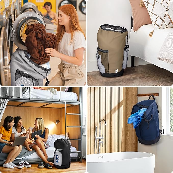 BALEINE 2PK 120L Laundry Bag Backpack, 900D Oxford Fabric Large Travel Laundry Bags with Shoulder Straps and 2 Mesh Pockets for College Dorm, Apartment, Laundromat (Navy, 120L)