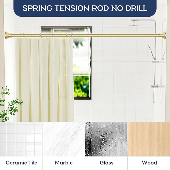 STARLATTA Adjustable Shower Curtain Rod 31-80 Inch, Never Rust Stainless Steel Gold Tension Rod, 1" Heavy Duty No-Drill for Bathroom, Kitchen & Closet