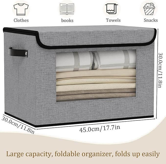 Cloth Storage Boxes, Storage Bins with Lids, 17.7 x 11.8 x 11.8 Inch Closet Organizers for Shelves Bedroom Office Organization, Gray, 5-Pack