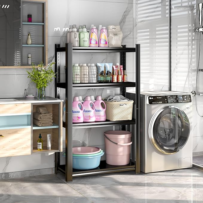4 Tier Storage Shelves Small Shelves Metal Shelf Organizer Unit Adjustable Steel Shelving for Shop, Warehouse, Basement, Kitchen, Bedroom, Garage, Black, 34" W X 12" L X 54" H