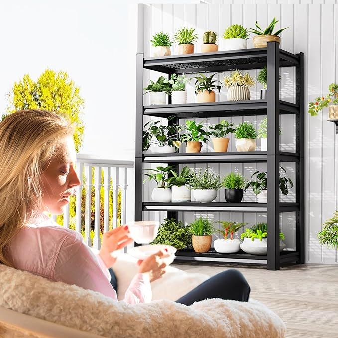 2 Pack Storage Shelves,3000LBS Garage Shelving,Adjustable Garage Shelves,Heavy Duty Metal Shelving, 5 Tier Wood Utility Steel Shelf, Easy-to-Install Shelving Units and Storage 72''x59''x19.7