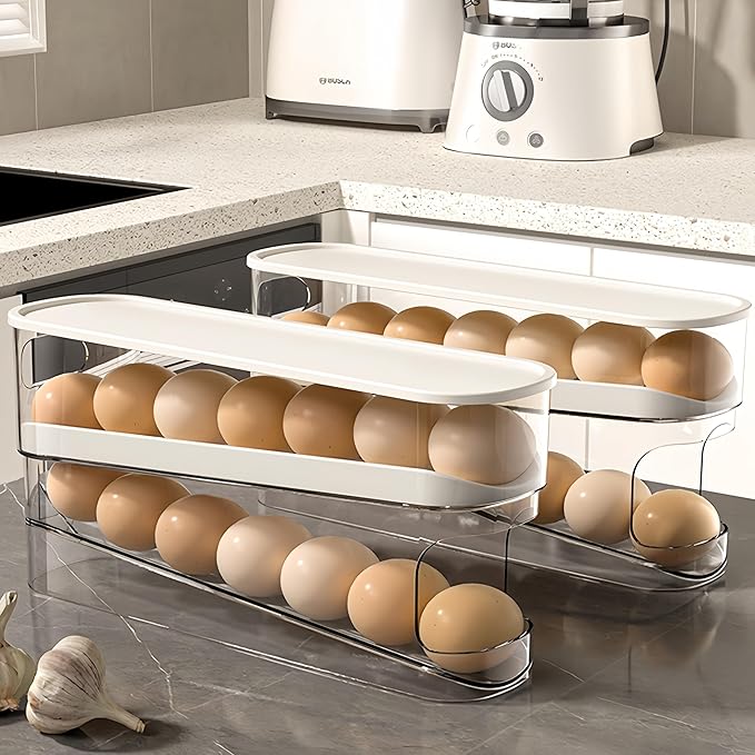 WACOI Auto Rolling Fridge Egg Organizer, Space Saving Eggs Dispenser for Refrigerator Storager, Home Egg Holder, 1 pack