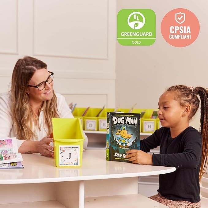 ECR4Kids Linking Plastic Storage Book Bin, Multipurpose Organization, Neon Yellow, 10-Piece