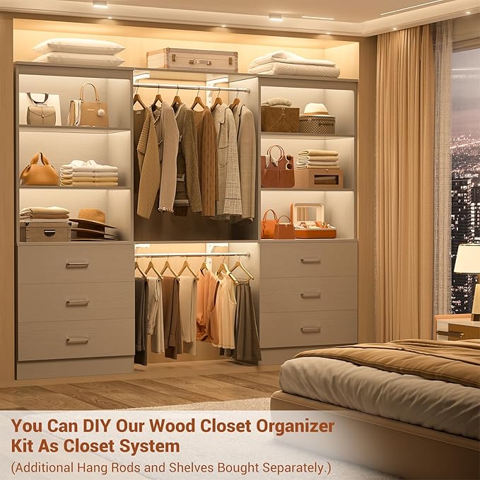 Aheaplus 47.2" Closet Drawers System, 3.94FT Wood Closet Organizer System with 3 Drawers, Modular Small Walk-in Closets Storage Unit, Set of 2, Grey (47.2" L x 13.8" W x 71" H)