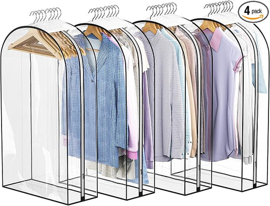 Liuoud Clear Garment Bags for Hanging Clothes 10” Gusseted, Suit Bags for Closet Storage, Hanging Plastic Clothes Cover for Coat, Dress, Fur, Shirt, 4 Pack, 40” Long