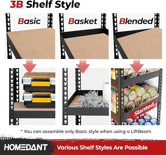 HOMEDANT Deep Width 5 Tier Heavy Duty Garage Shelving Adjustable Metal Rack Storage Shelves Standing Shelf Unit Organizers Pantry Closet Black 1Pack (39.8" W x 18.2" D)
