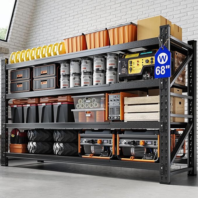 Yizosh 68" W Metal Garage Storage Shelves,Heavy Duty Adjustable Steel Organization Shelving,Utility Rack Shelf,68" W x 24" D x 63" H for Basement,Warehouse,Industrial