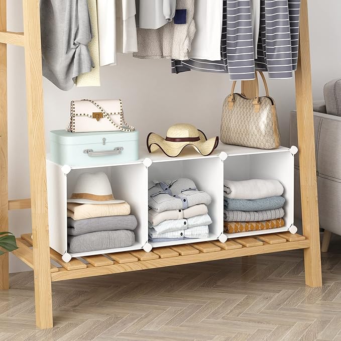 MAGINELS 3 Cube Storage Organizer,Plastic Cabinet with Door.Narrow Cube Clothing Storage Shelves,Closet Organization for Bedroom,White(11.8x11.8inch)