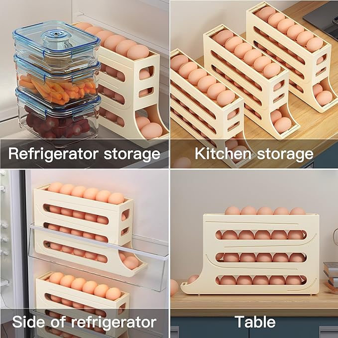 Automatic Rolling Egg Storage For Refrigerator,Fridge Organizer,Space Saving Refrigerator Egg Holder For Fridge,Egg roller holds 28 eggs,For Refrigerator,Kitchen,Cabinets,Tabl(transparent)