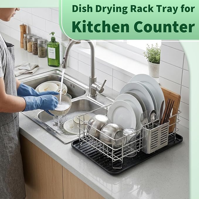 Dish Drying Rack Tray for Kitchen Counter, 2 Pack Dish Rack Drain Board Large Plastic Dish Drying Tray for Bowls Plates Utensils Coffee Cups Household Kitchen Sink Use (Tray Only)