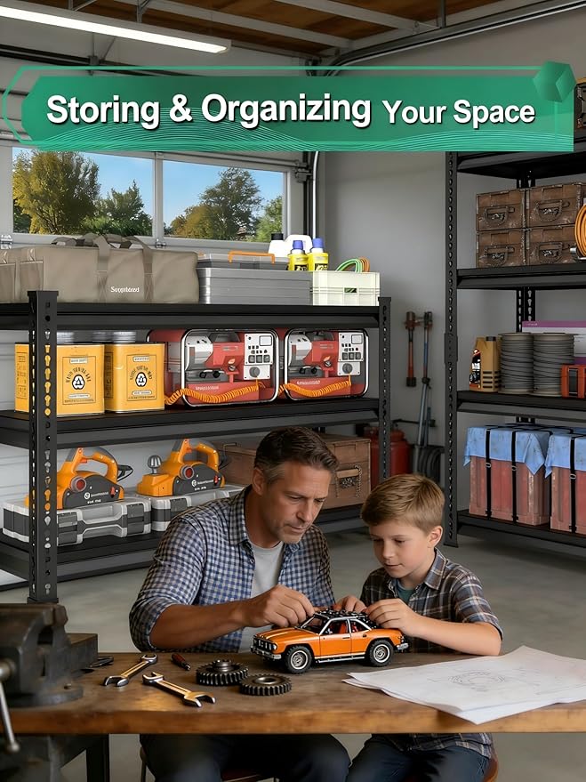 Metal Heavy Duty Garage Shelves: 48''W 2,500Lbs Steel Adjustable Storage Industrial Utility Shelving Rack Units 5 Tier Black 48" W x 18" D x 78" H