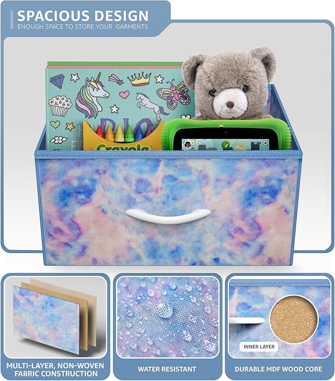 Sorbus Nightstand with 3 Drawers - Bedside Furniture & Accent End Table Chest for Home, Bedroom, Office, College Dorm, Steel Frame, Wood Top, Easy Pull Fabric Bins (3-Drawer, Blue Tie-dye)
