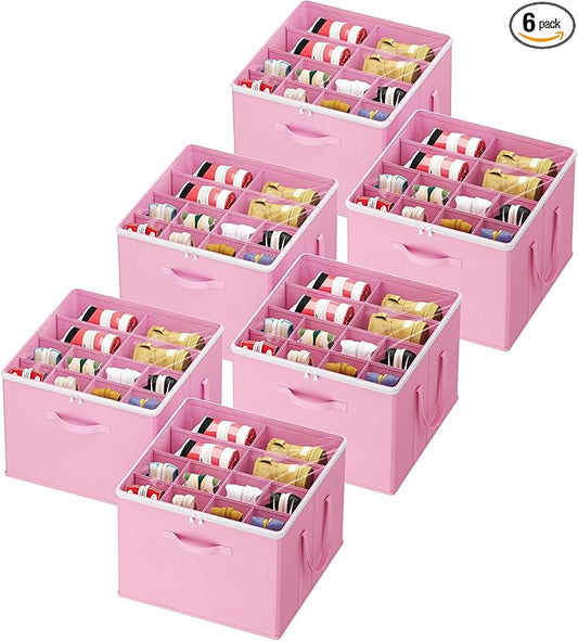 Lifewit 6 Pack Shoe Storage Organizer for Closet, Large Shoe Box Storage Containers with Clear Cover, Foldable Storage Bins Fit for Boots Fits 72-96 Pairs (Each 12-16 Pairs) Pink