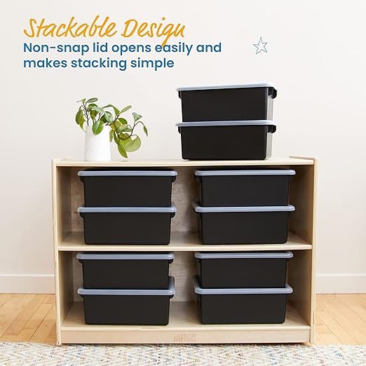 ECR4Kids Cubby Storage Bin with Lid, Multipurpose Organization, Black, 10-Piece