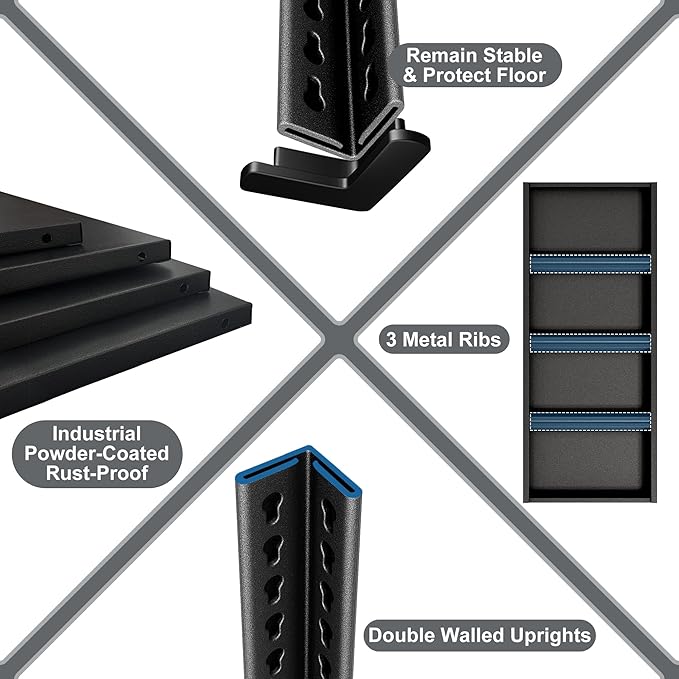 40" W 3-Tier Garage Shelving Heavy Duty, 1500LBS Loads Garage Storage Shelves, Metal Shelving Units and Storage Racks, Industrial Utility Shelf Heavy Duty,40" Wx16 Dx36 H, Black