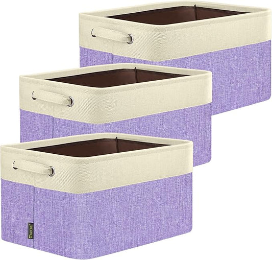 BALEINE 3 Pack Fabric Closet Storage Bins for Shelves, Linen Closet Organizers and Storage, Decorative Baskets for Organizing, Shelf, Clothes, Home, Office (Lavender, 17''x13''x10.5'')