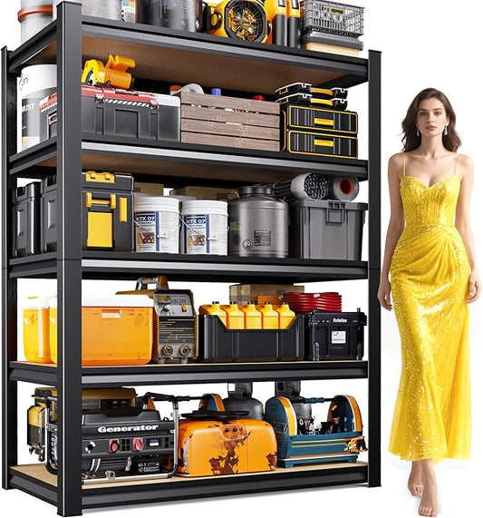 71.2" H Garage Shelving Heavy Duty Storage Shelves, Metal Adjustable Shelving Unit, Utility Garage Organizer Shelf for Basement, Pantry, Kitchen, Warehouse,15.7" Dx35.4 Wx71.2 H Black