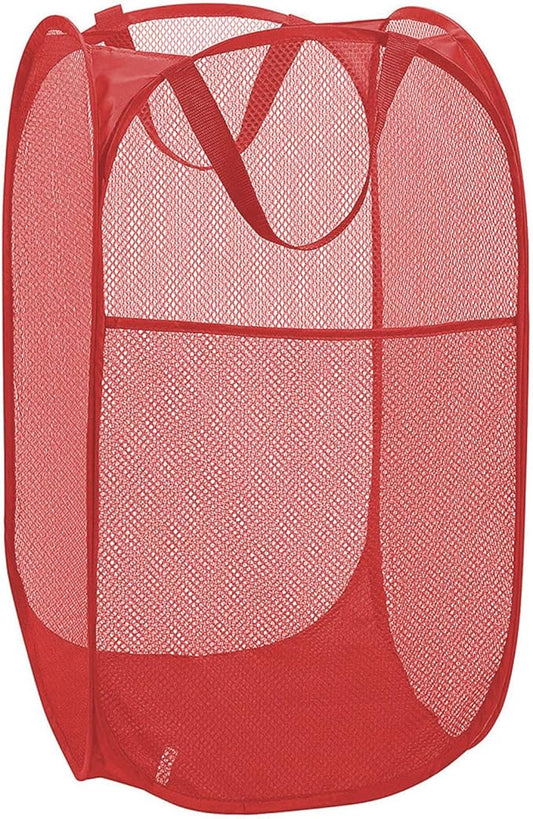 Pop up Hamper for Laundry, Collapsible Mesh Laundry Basket, Portable Foldable Clothes Hamper Storage Bin for Apartment, College Dorm or Travel, Red