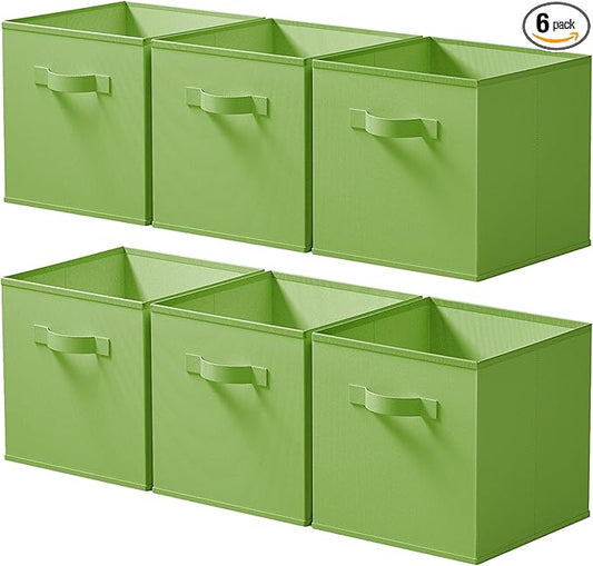 Cupic Cupid 11 Inch Storage Cube, Fabric Cube Storage Bin with Handles, Storage Cube Organizer for Clothes and Toys, Collapsible Cube Bins for Closet, Shelves, Nursery, 6-Pack, Green