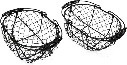 Oval Egg Baskets Metal Chicken Wire Egg Holder Countertop Egg Collecting Basket with Swing Handle, Egg Basket for Gathering Fresh Eggs, Black, Set of 2