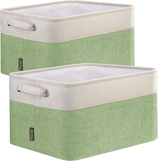 BALEINE 2 Pack Fabric Closet Storage Bins for Shelves, Linen Closet Organizers and Storage, Decorative Baskets for Organizing, Shelf, Clothes, Home, Office (Green, 15''x11''x9.5'')