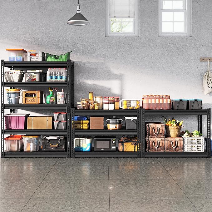 Metal Heavy Duty Garage Shelves: 48''W 3,000Lbs Steel Adjustable Storage Industrial Utility Shelving Rack Units 5 Tier Black 48" W x 24" D x 78" H