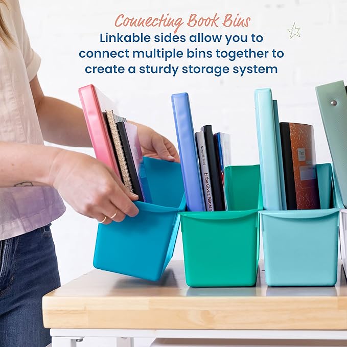 ECR4Kids Linking Plastic Storage Book Bin, Multipurpose Organization, Contemporary, 10-Piece