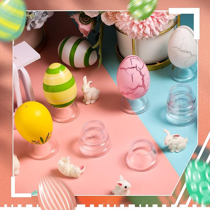Yookeer 10 Pieces Round Cone Easter Eggs Display Holder Decorative Golf Ball Display Stands Baseball Sphere Cups Reversible Transparent Invisible Holder for Family, Easter Party, Show Your Eggs