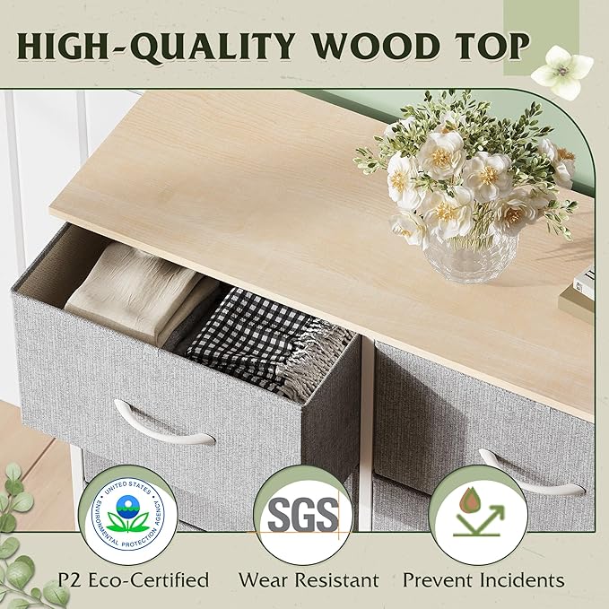 WLIVE Fabric Dresser for Bedroom, 6 Drawer Double Dresser, Closet Dresser with Fabric Bins, Chest of Drawers for Closet, Living Room, Hallway, Light Grey