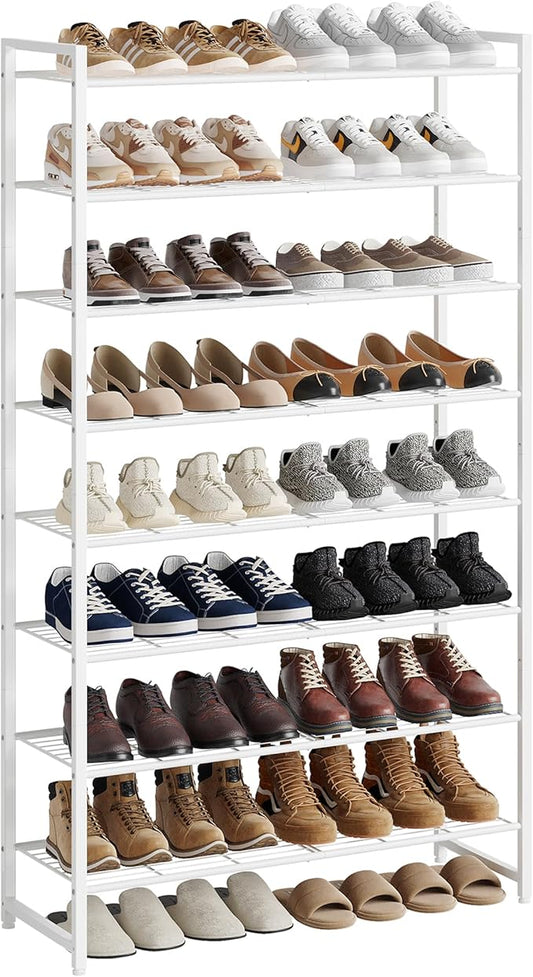 Nunsino Shoe Rack for Closet, Metal Shoe Organizer, 8 Tier Garage Shoe Rack Max Holds 40 Pairs,Shoe Storage Shelf,Entryway, White