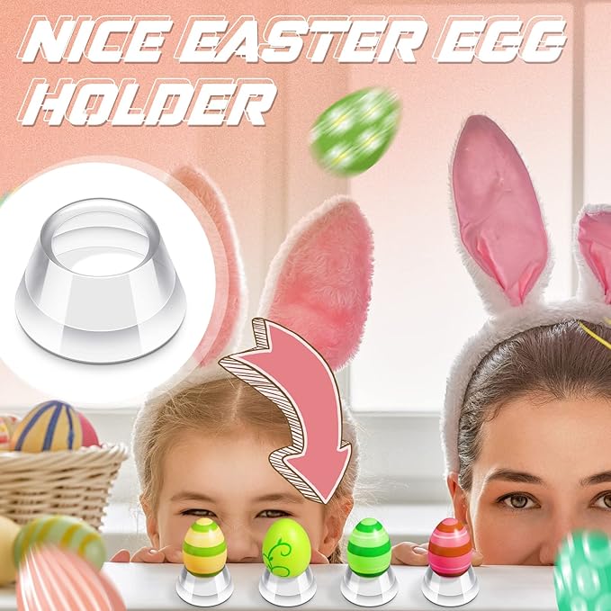 Yookeer 10 Pieces Round Cone Easter Eggs Display Holder Decorative Golf Ball Display Stands Baseball Sphere Cups Reversible Transparent Invisible Holder for Family, Easter Party, Show Your Eggs