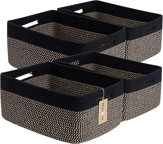 MiniArk Large Storage Baskets for Organizing, Closet Shelf Baskets for Clothes Blanket Towels, Baby Nursery, Toy Bins Box, Woven Rope Baskets, 17 x 13 x 7.5”, 4 Packs Woven Brown