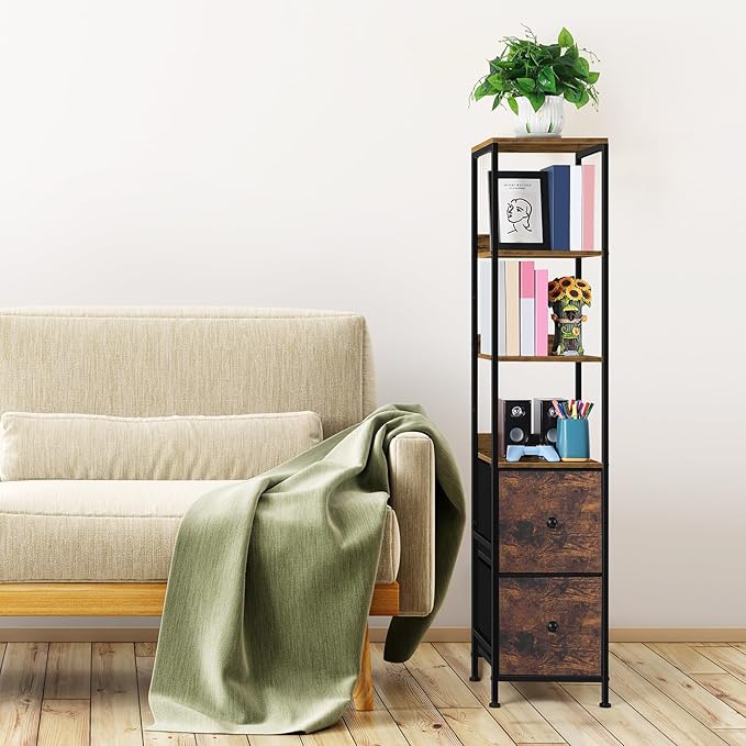 Tall Bathroom Cabinet, Narrow Storage Cabinet with Drawers Tall Slim Floor Cabinet, Bathroom Organizers and Storage for Small Space, Living Room and Bedroom, Brown