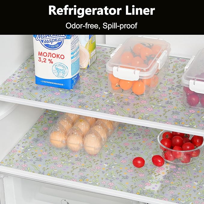 INNOLITES Shelf Liners for Kitchen Cabinets Non-Adhesive Drawer Liner with Floral, Waterproof Durable Easy to Clean, for Refrigerator, Shelves (Pink Purple Rose, 17.5" x 197")