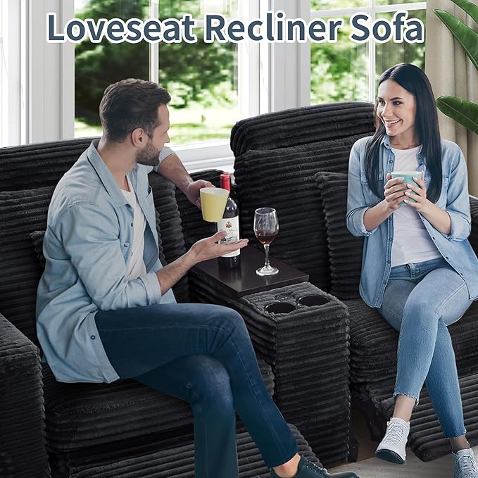LEVNARY Modular Lift-Top Console with USB Charging and Cup Holders, Center Storage Module for Modular Reclining Sofa (Black)