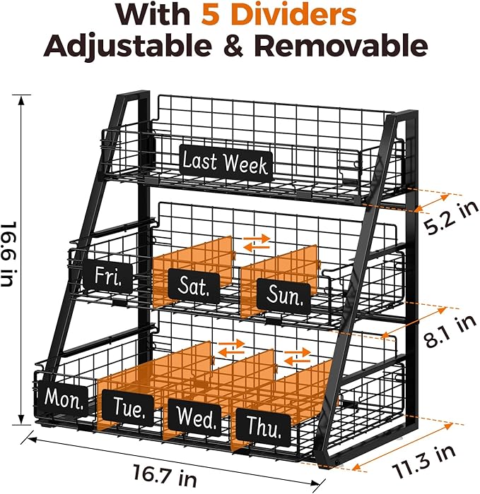 Sevenblue Upgraded Egg Holder Countertop with Removable 5 Dividers & Date Plate, 3 Tier Pull Out Large Egg Basket for Gathering Fresh Eggs, Kitchen Organizer, The Size - 16.7“x16.6”x11.3"